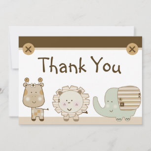 Remerciements Baby shower Sleepy Safari Animaux Carte de remerci