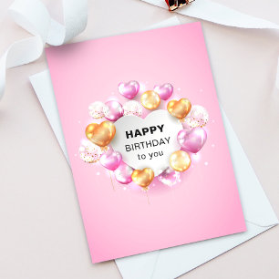 Remerciements Ballons roses colorés Bonne carte de voeux d'anniv