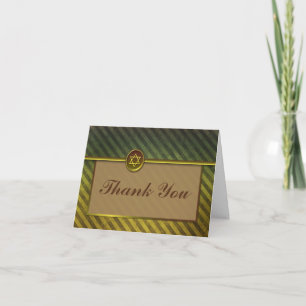 Remerciements Barre Brown et verte rayée Mitzvah Carte de remerc