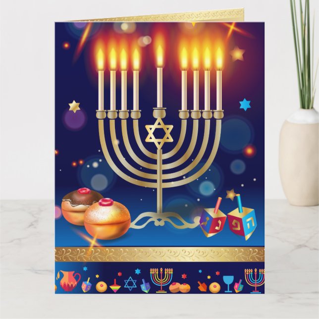 Remerciements Belle carte de voeux de Menorah d'or de Hanoukka (Devant)
