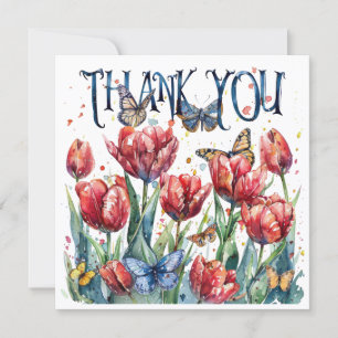 Remerciements Belles tulipes et papillons. Carte de remerciement
