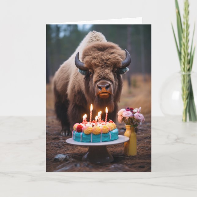 Remerciements Bison avec carte de gâteau d'anniversaire (Devant)
