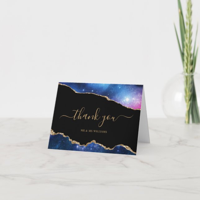 Remerciements Black & Stars Marine Blue Gold Carte de remercieme (Devant)