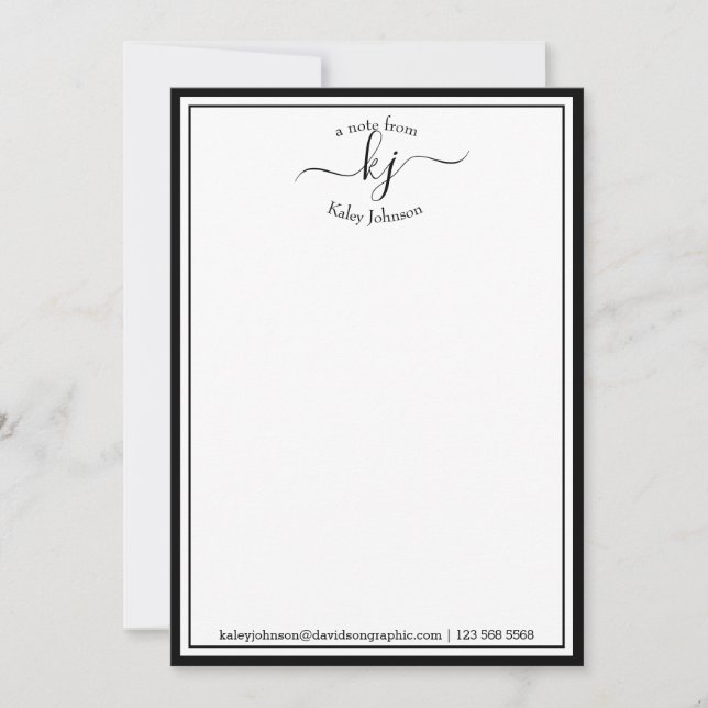 Remerciements Blanc Noir Monogrammé Du Bureau De La Carte Note (Devant)