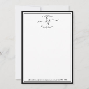 Remerciements Blanc Noir Monogrammé Du Bureau De La Carte Note