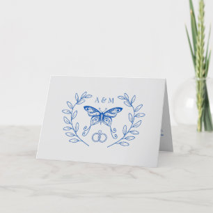 Remerciements Bleu papillon Monogramme Mariage Carte de remercie