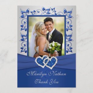 Remerciements Blue and Silver Join Hearts Photo Carte de remerci