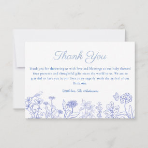 Remerciements Blue Garden Chinoiserie Baby shower Carte de remer