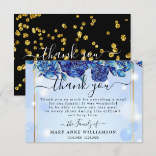 Remerciements Blue Sparkly Elegant Funeral Carte de remerciement