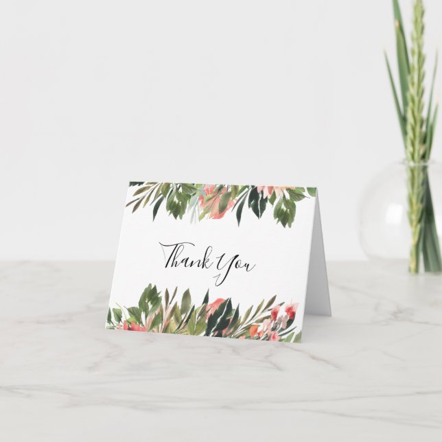 Remerciements Bohème Coral Floral Mariage Photo Carte de remerci (Devant)