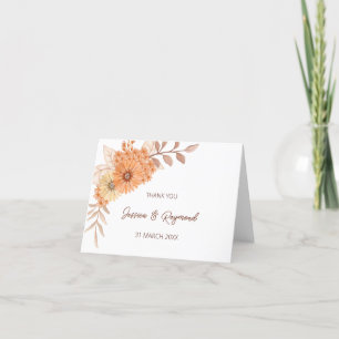 Remerciements Boho Chic Orange Floral Mariage Carte de remerciem