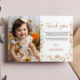 Remerciements Boho Fleur sauvage fête d'anniversaire Carte de re