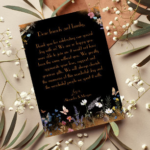 Remerciements Boho Floral Black Butterfly Garden Carte de remerc