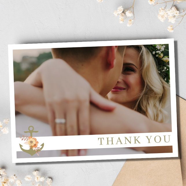 Remerciements Boho Nautical Beach Mariage photo Carte de remerci (Boho Nautical Beach Photo Wedding Thank You Card)