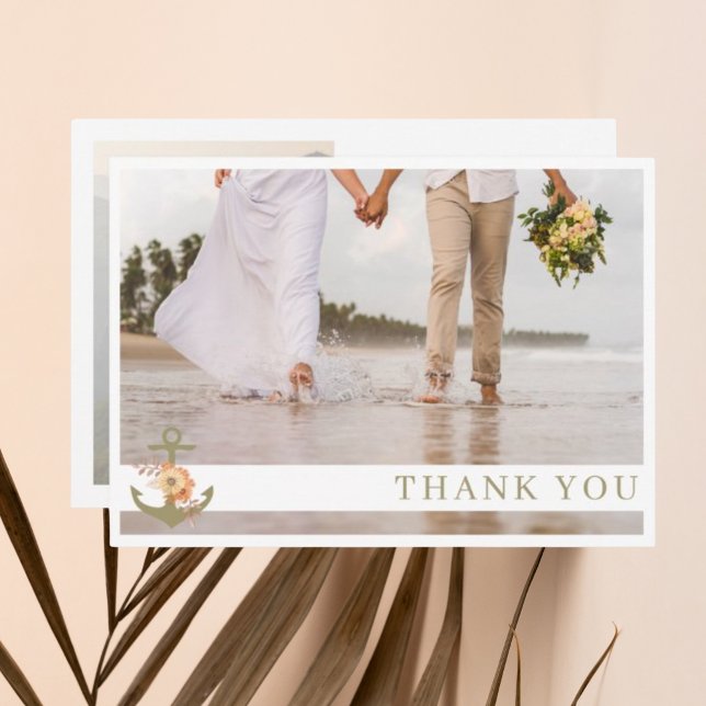 Remerciements Boho Nautical Beach Mariage photo Carte de remerci (Boho Nautical Beach Wedding Two Photo Thank You Card)