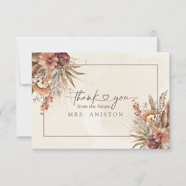 Remerciements Boho pampas herbe douche nuptiale carte de remerci (Devant)