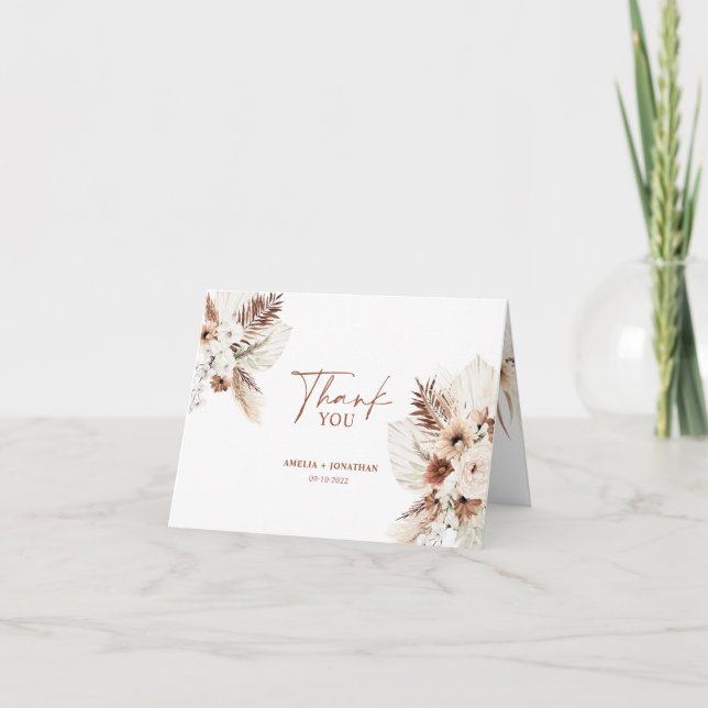 Remerciements Boho Pampas Terracotta Mariage Carte de remercieme (Devant)