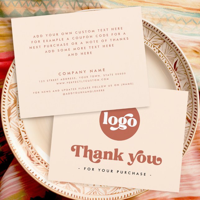 Remerciements Boho rétro ajouter logo terre cuite carte de remer (Retro boho add logo terracotta thank you card)