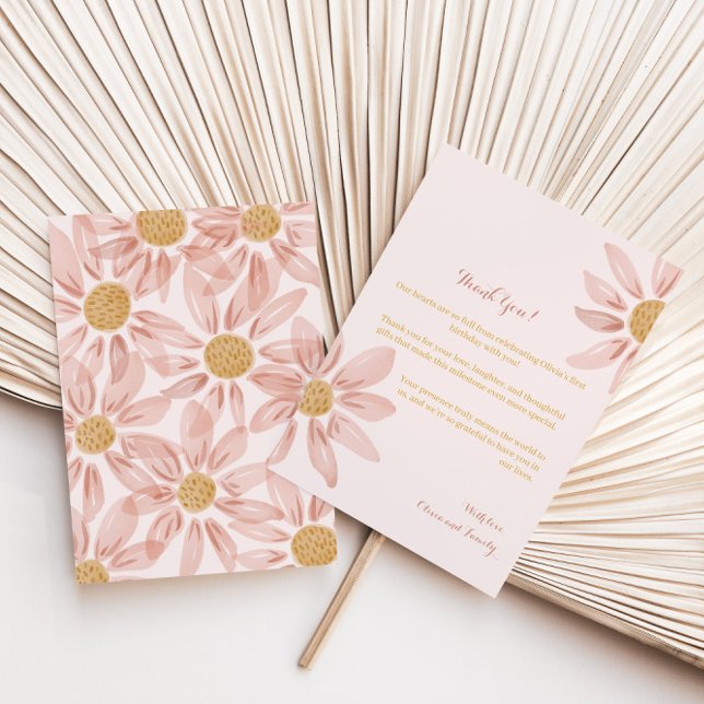 Remerciements Boho Rose Jaune Daisy 1er anniversaire Carte de re (Créateur téléchargé)