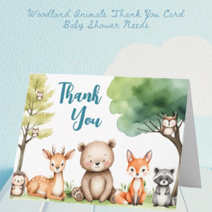 Remerciements Bois Animaux Baby shower Bleu Carte de remerciemen