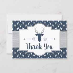 Remerciements Bois Antlers Carte de remerciements, Marine, Grey