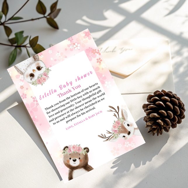 Remerciements Bois rustique fleuri Baby Girl Carte de remercieme (Créateur téléchargé)