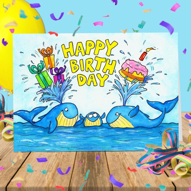 Remerciements Bonne carte de voeux pour baleines d'anniversaire (Créateur téléchargé)