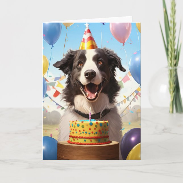 Remerciements Bordure Collie avec carte d'anniversaire de gâteau (Devant)