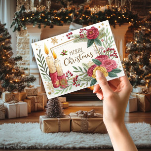 Remerciements Bougies et fleurs Carte de Noël