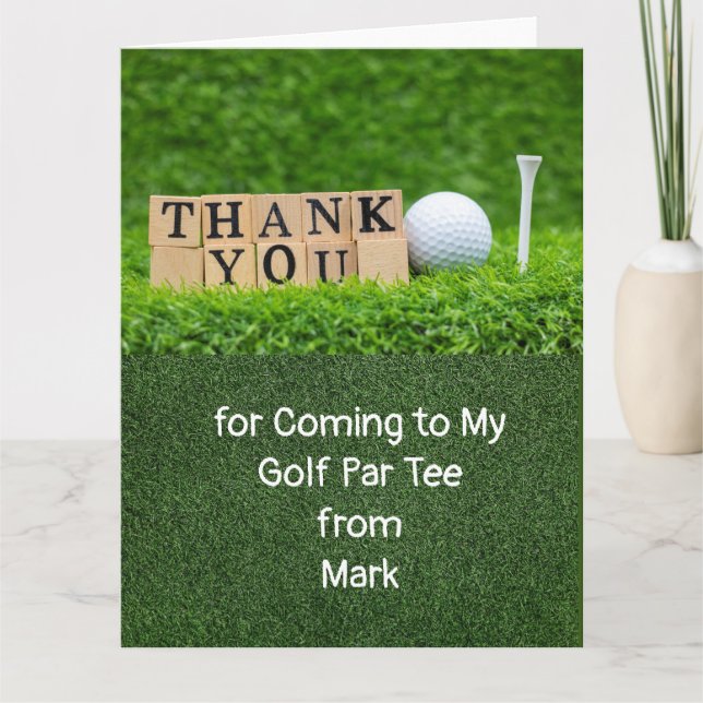 Remerciements Boule de golf et tee de golf sur herbe verte carte (Devant)