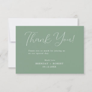 Remerciements Calligraphie blanche sur Sage Green Carte de remer
