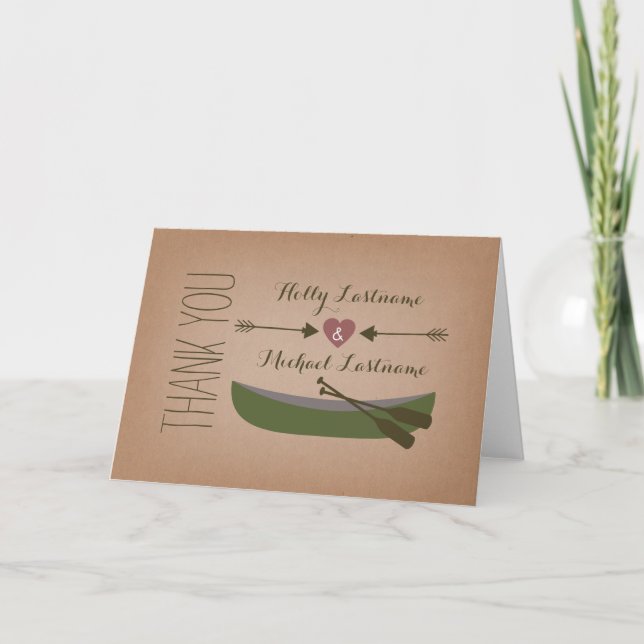 Remerciements Canoë rustique + Coeur avec le carte de (Devant)