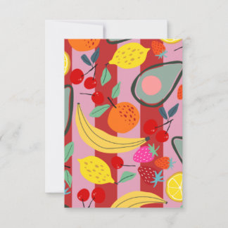 Remerciements Carte à motif de fruits à rayures rouges et roses