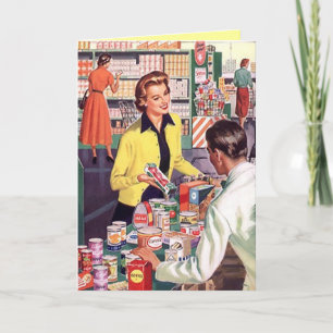 Remerciements Carte avec Happy Lady à l'épicerie de départ