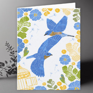 Remerciements Carte blanche de dessin Bluebirds et Fleurs
