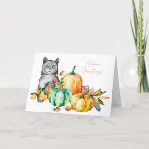 Remerciements Carte d'action de grâce gris chat et Citrouille aq