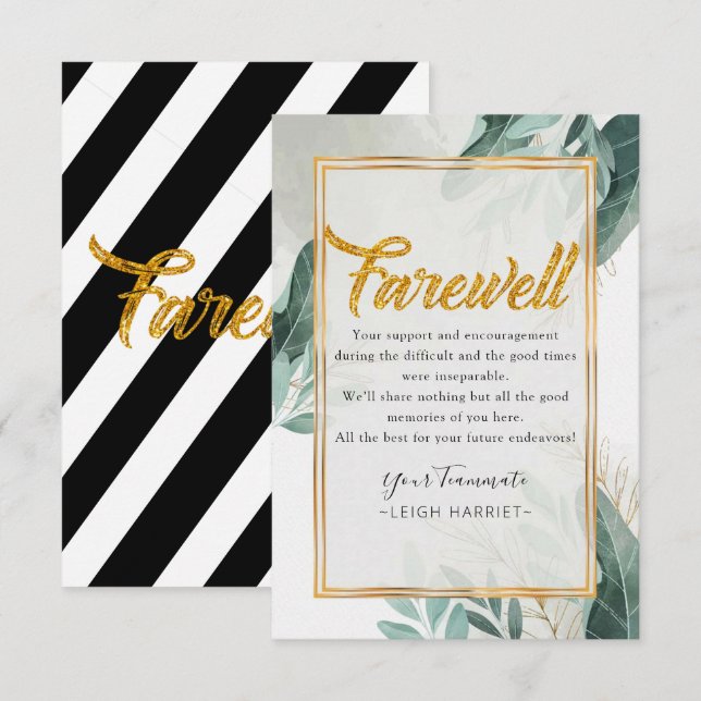 Remerciements Carte d'adieu au collègue de travail Greenery (Devant / Derrière)
