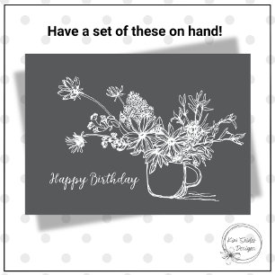 Remerciements Carte d'anniversaire avec tasse de fleurs noir et