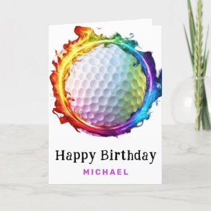 Remerciements *~* Carte d'anniversaire Balle de Golf Feu Arc-en-