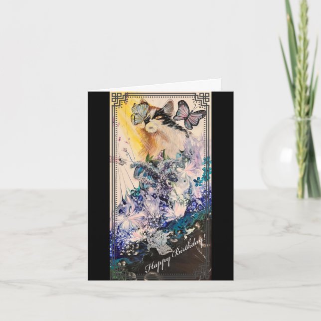 Remerciements Carte d'anniversaire de chat et papillon (Devant)