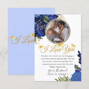 Remerciements Carte d'anniversaire de mariage Photo Or Fleurs Bl