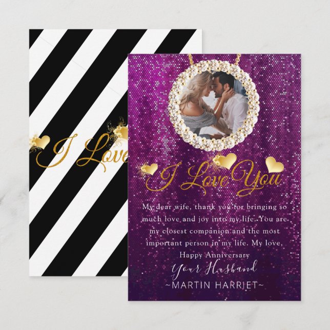 Remerciements Carte d'anniversaire de mariage photo violette pou (Devant / Derrière)