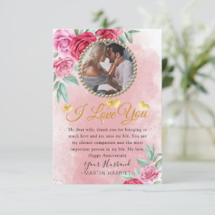 Remerciements Carte d'anniversaire de mariage Rosy Floral Photo 