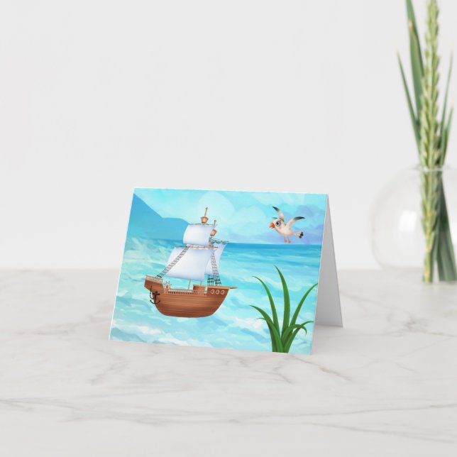Remerciements Carte d'anniversaire du bateau de pirate (Devant)