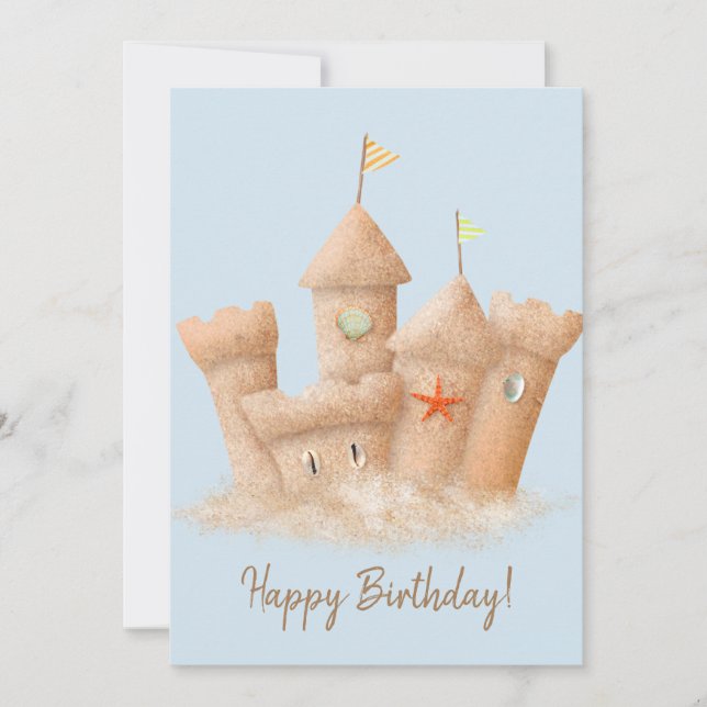 Remerciements Carte d'anniversaire du château de sable d'aquarel (Devant)