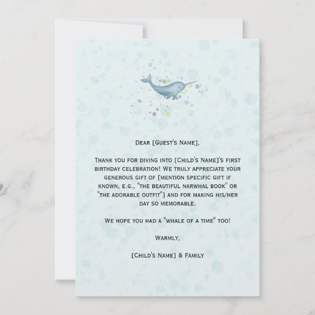 Remerciements Carte d'anniversaire "Licorne de mer" Narval (Devant)