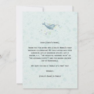 Remerciements Carte d'anniversaire "Licorne de mer" Narval