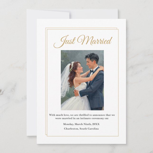 Remerciements Carte d'annonce de mariage à bordure dorée minimal (Devant)