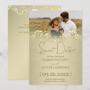 Remerciements Carte d'annonce de mariage élégante en damas doré
