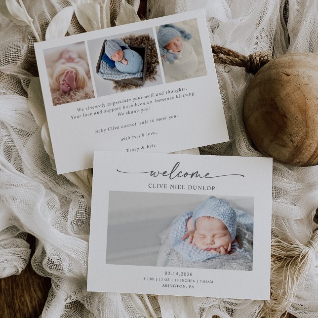 Remerciements Carte d'annonce de naissance boho calligraphie min (Créateur téléchargé)